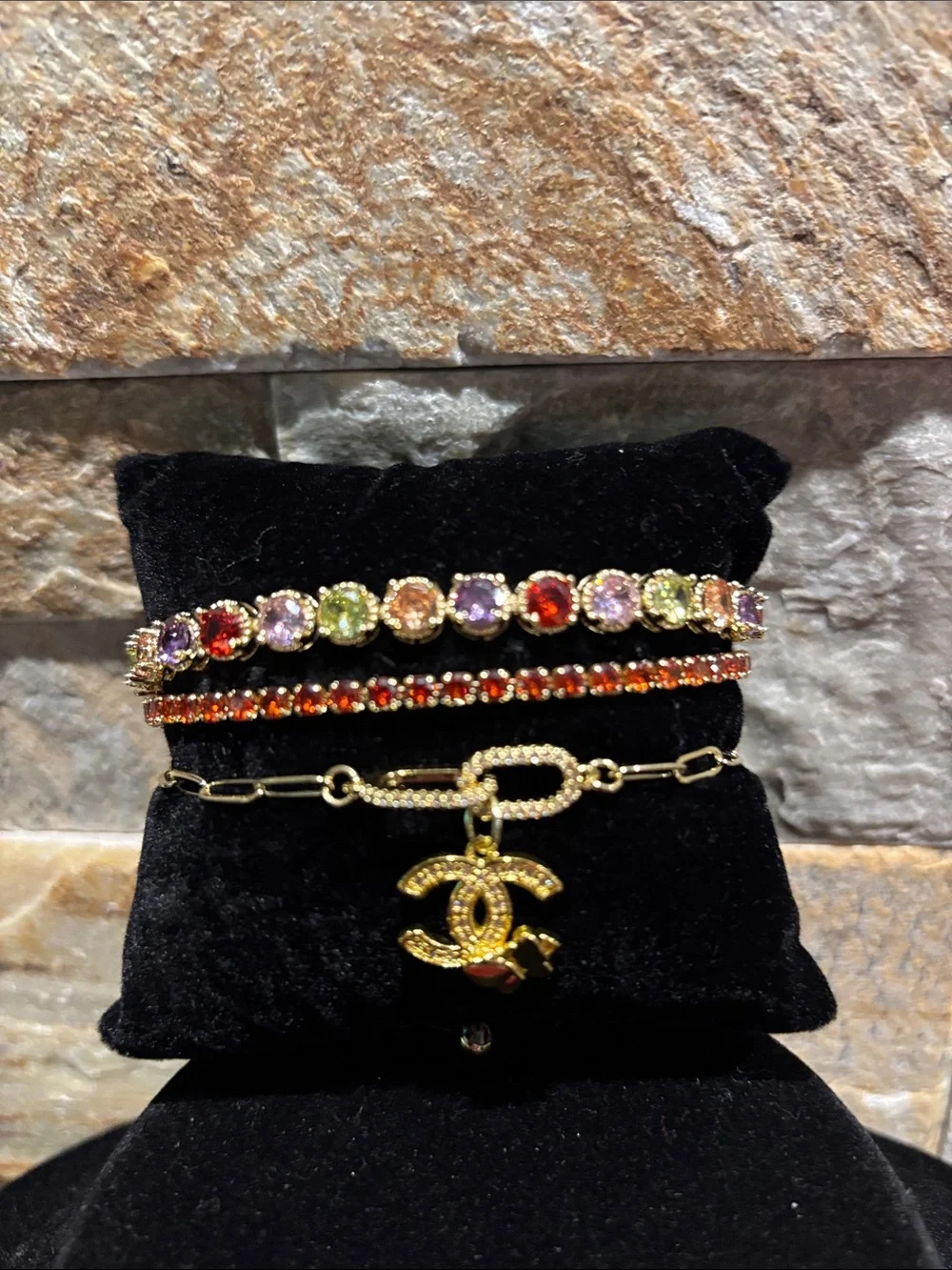 Gold & Multicolor Crystal Bracelet Trio